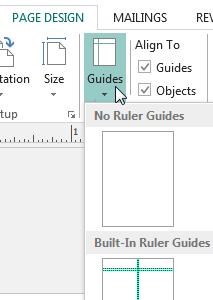 Click either the horizontal or vertical ruler. 2. Drag your mouse and release to add the guide. OR 3. Click the Page Design tab. 4.