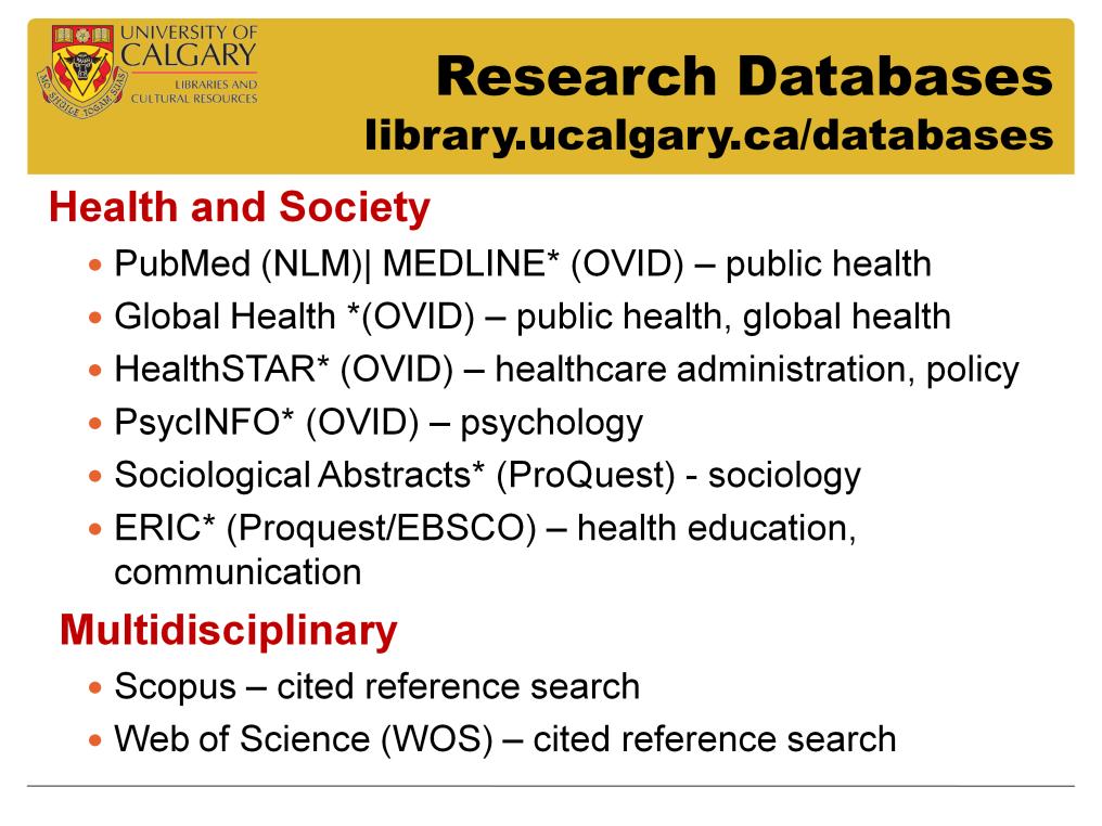**One of the most important decisions you need to make is which databases to search can miss important info & waste time by searching the wrong databases** For the BHSci program, these are the key