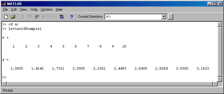EXAMPLE OF RUNNING A SCRIPT FILE 80-81 Command Window Setting the Current directory to drive A Type the