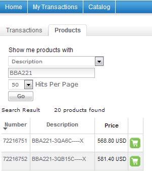 If you do not know the product s item number, you can perform a quick search by clicking on the Products tab