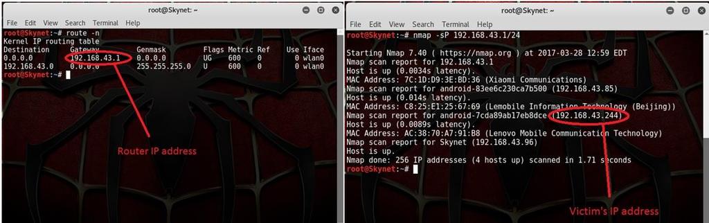 Fig 1: MITM scenario First of all, we have to configure our Kali Linux machine to allow packet forwarding, because act as man in the middle attacker, Kali Linux must act as router between real router