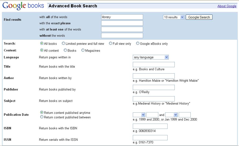 Figure 2: Google Books Advanced Search Copy this embed and