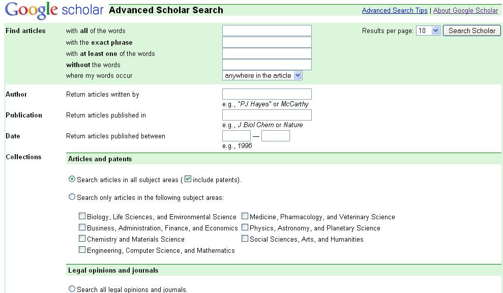 Figure 7: Google Scholar's advanced search 3. Google News Find Google News at http://news.google.co.