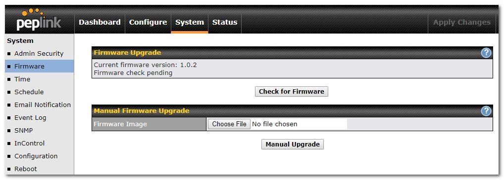 Standalone menu options > System > Firmware You can either click the Check for Firmware button to contact the firmware server to check for new firmware or manually