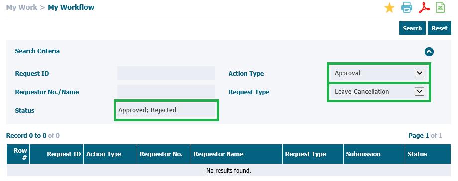 Figure E7.9: My Workflow (Approver View) Summary Page (Approved/Rejected For Cancellation) 19.