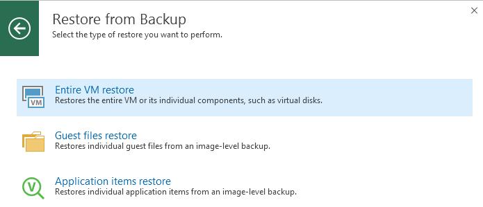 Backup and Restore Functionality 5. Select Entire VM Restore.