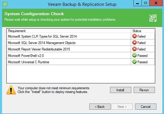 Configuration Note 3. Installing Veeam Agent and VBR 7. Select the three features to be installed (as shown in the figure below), and then click Next.