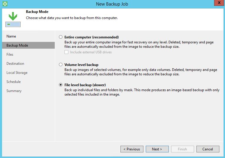 Configuration Note 7. Configuring Backup Jobs 4. Click the File level backup (slower) mode option, and then click Next. Figure 7-3: Configure Backup 5.