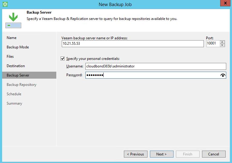 Backup and Restore Functionality 11. Enter the Veeam Agent credentials that you defined in Section 4.2.