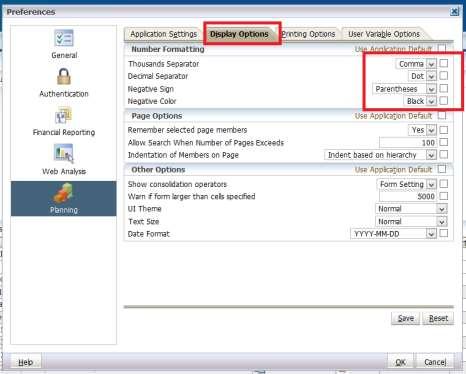 3.2 Display Options Once the user has selected an application they are able to set the display preferences.