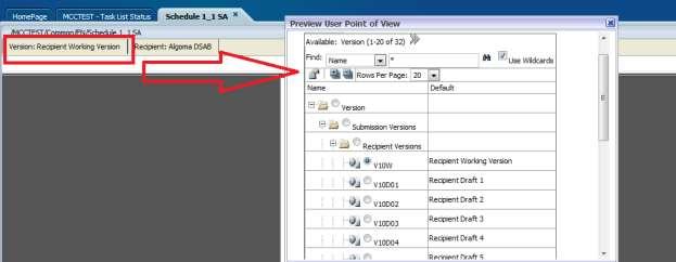 To change the Version selection without regenerating the report the user can select the Version screen by selecting the