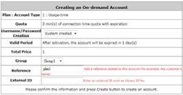 Click on the Create button of the desired plan and an on-demand user account will be created.