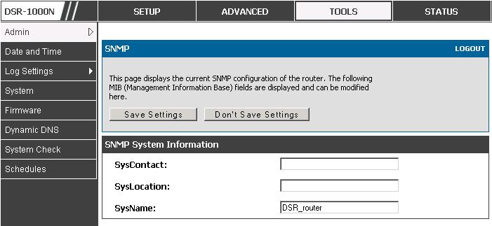 D-Link DSR Series Router Figure 69: SNMP system information for this router 9.