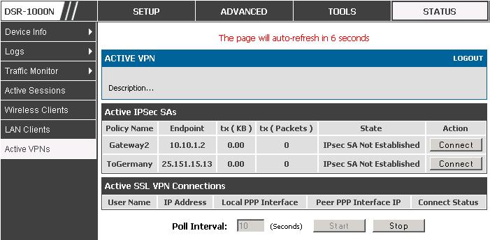 User Manual Figure 85: List of current Active Firewall Sessions All active SSL VPN connections, both for VPN tunnel and VPN Port forwarding, are displayed on this page as well.