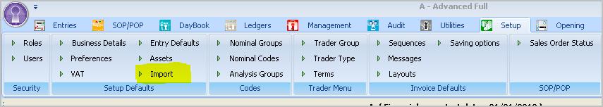 The setup screen allows for one or more templates to be setup for each Transaction Type.