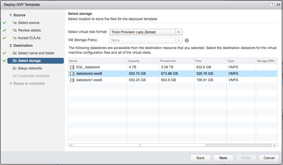 10. In Select storage, select the virtual disk format, VM Storage Policy