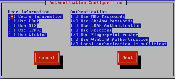 Continue The Authentication Configuration screen opens. Continue with the next section to complete the installation.