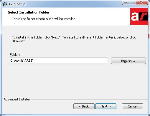 Figure 2-3 Click on Browse button to specify ARES destination folder.