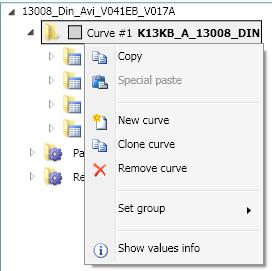 6.2.A Add and Manage curves It is possible to add other curve structures in the same configuration and manage them by clicking with the right mouse button in the Curve field.