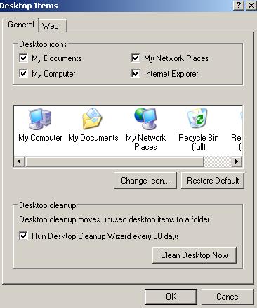 Customize Desktop features: My computer, My documents, My Network Places and Internet Explorer s icon are check or set by default, if