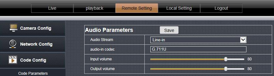 specific device. 4.3.2.,Audio Setting This page is used to set the audio parameters, select the device audio input type and audio format.