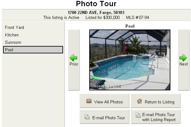 You can view all photos at once or choose photos individually by title. The photo tour may be printed or e- mailed.