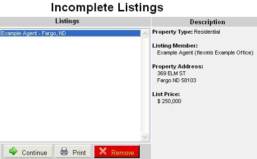 member). Highlight any listing to see a description of the incomplete listing. Click Edit to enter additional information or photos for the selected listing.