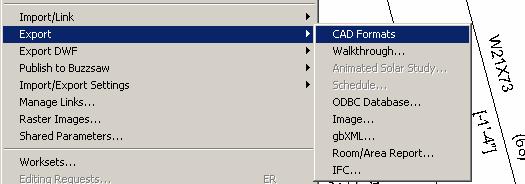 Exporting Revit Structure Views as DWGs Once the view has been prepared for export, select File >> Export >> CAD Formats.