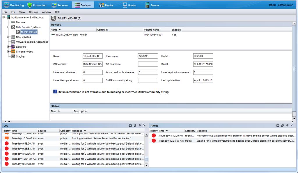 Monitoring, Reporting, and Troubleshooting Monitoring Data Domain events, statistics, and logs The NetWorker Management Console (NMC) provides several ways to view the backup statistics, the logs,