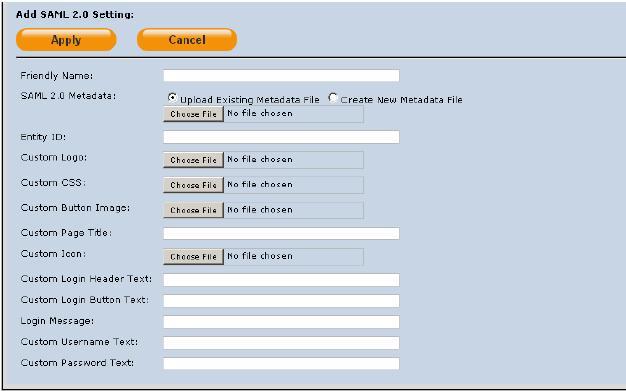 3. Click Add to add a new service provider. The Add SAML 2.0 Settings fields are displayed. 4.