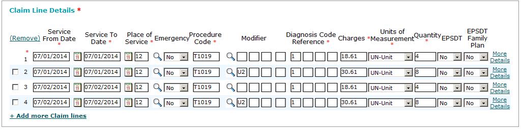 COMPLETING THE PROVIDER INFORMATION Select the unit type. Enter the number of units per line item under quantity.