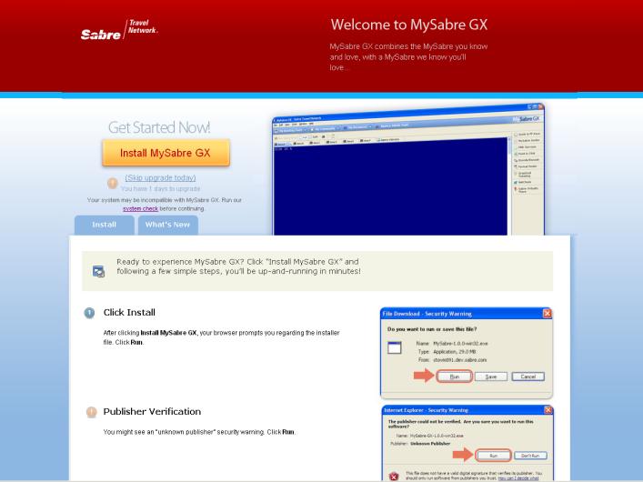 MySabre GX Basic Installation Quick Reference BEFORE YOU START This document describes a basic installation of MySabre GX for users who: Can download files directly from the Internet.