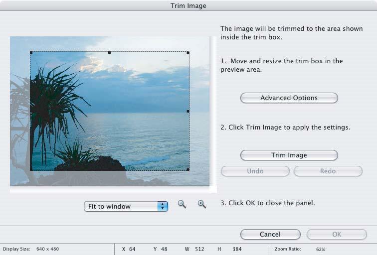 [Trim Image] Window Select [Trim Image] from the icon located at the bottom of the [Image Viewer] window.