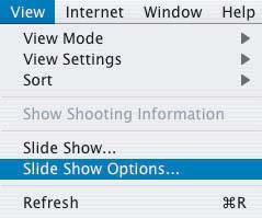 Running a Slide Show 1 From the [View] menu, select [Slide Show Options]. 2 Select the slide show settings and click [OK].