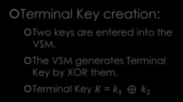 Attack on Visa Security Module API Terminal Key creation: Two keys are entered into the VSM.