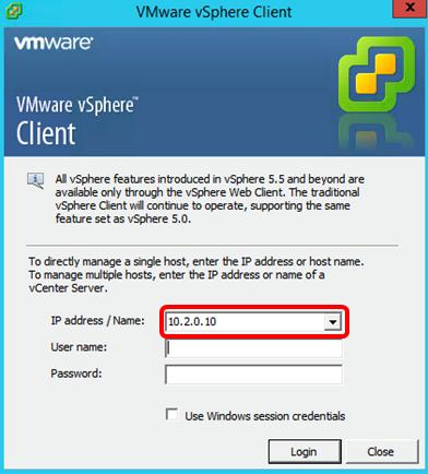 Note: In this example, the ESXi server IP address of 10.2.0.10 is used.