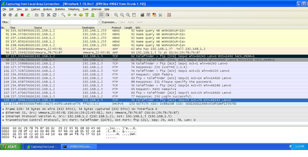 HOST A TCP Protocol Analyzing: Open Wireshark application and select the LAN interface.