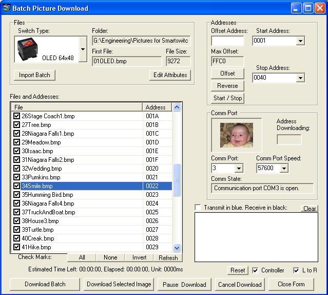 Screen Shot 1, Universal Communicator Batch Picture Download Window Input/programming the Attribute information After importing the images into the Universal Communicator (Screen shot 1), Make sure