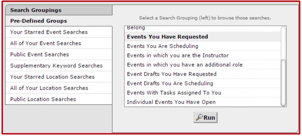 25Live How to create events: Upcoming Event Upcoming Event The Upcoming Events link is a quick and easy way to review the requests you currently have pending.