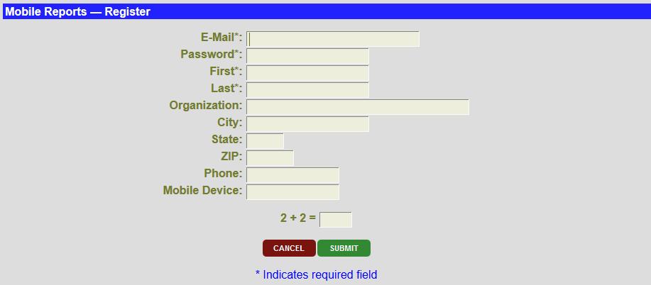 Registering as a Mobile Reports User To register as a user for Mobile Reports, use your desktop browser or mobile browser and go to www.mobilecwsreports.com.
