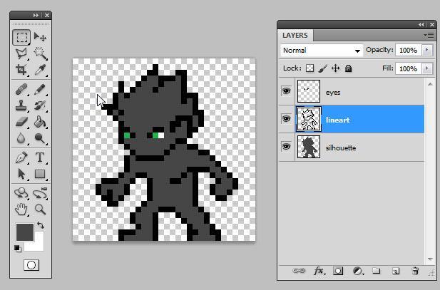 If you feel that the pencil tool is a bit too slow to draw, you can always use the Line tool to makes things fast just remember to fix some pixels since it s not as exact as the