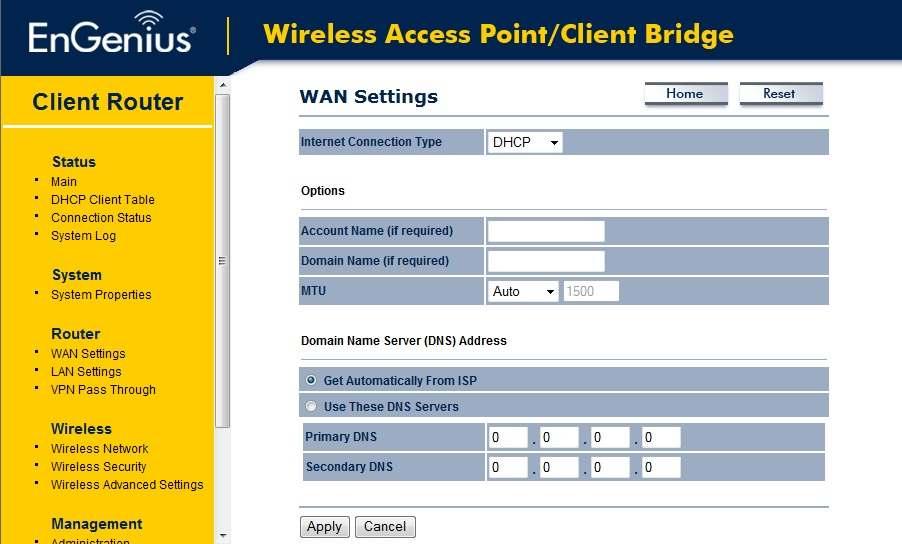 Client Router Wireless configuration is