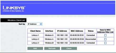 The Wireless Tab - Wireless MAC Filter Wireless access can be filtered by using the MAC addresses of the wireless devices transmitting within your network s radius.