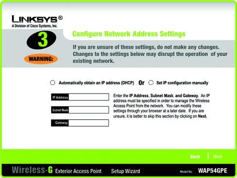 If your network router will automatically assign an IP address to the Access Point, then select Automatically obtain an IP address (DHCP).