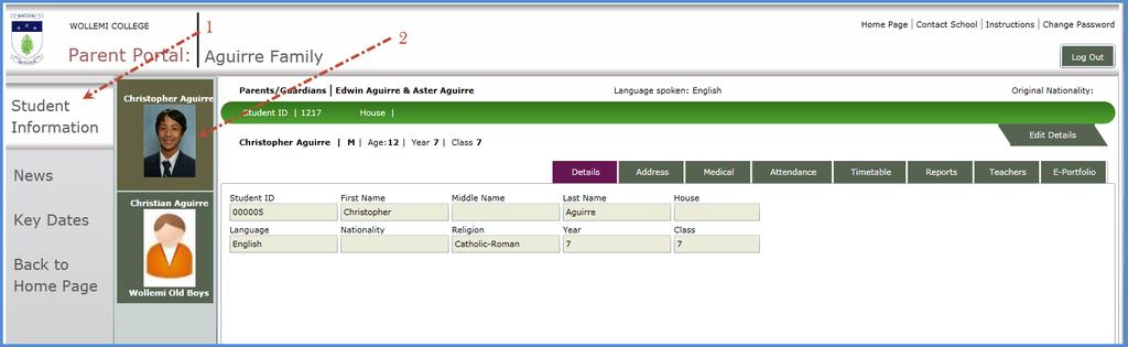 12. Then click on the student and see the different fields like Details, Address, Medical,