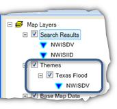 Figure 8 Downloaded time series are displayed in the map as themes Notice that in addition to downloading the time series data, HydroDesktop also created