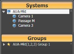 To see the cameras in the list, click the Groups title bar, then click the triangle to the left of the group name you created.