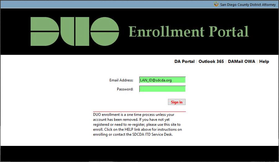 Open the Duo Enrollment Portal.