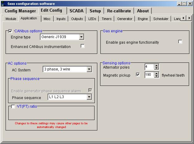 5.2 APPLICATION This menu allows the user to select parameters specific to the engine / alternator application.