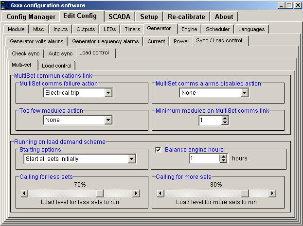 LOAD CONTROL MULTI-SET The multi-set settings page is used to configure the automatic starting and stopping of generators based upon load level demands.